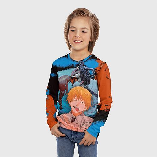 Детский лонгслив Дэндзи и Макима из Человек бензопила / 3D-принт – фото 3