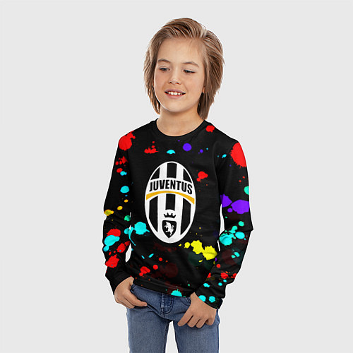 Детский лонгслив Ювентус брызги красок неон / 3D-принт – фото 3