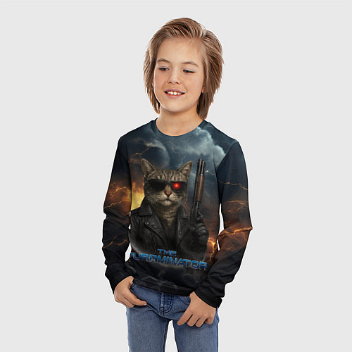 Детский лонгслив The purrminator кот терминатор / 3D-принт – фото 3