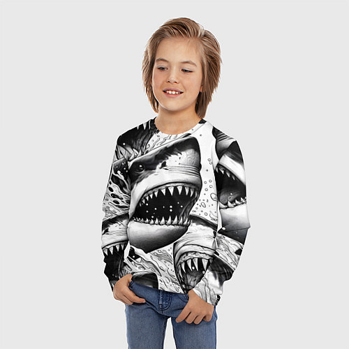 Детский лонгслив Белая акула - стая / 3D-принт – фото 3