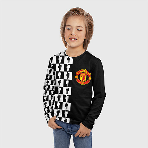 Детский лонгслив Манчестер Юнайтед текстура люди / 3D-принт – фото 3