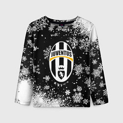 Лонгслив детский Ювентус белые снежинки краски, цвет: 3D-принт