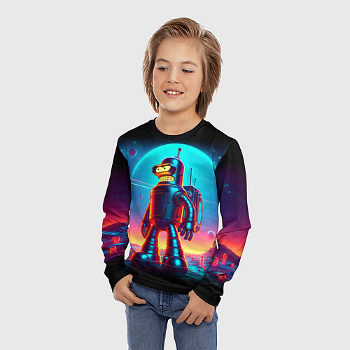 Детский лонгслив Космонавт Бендер на неоновой планете / 3D-принт – фото 3