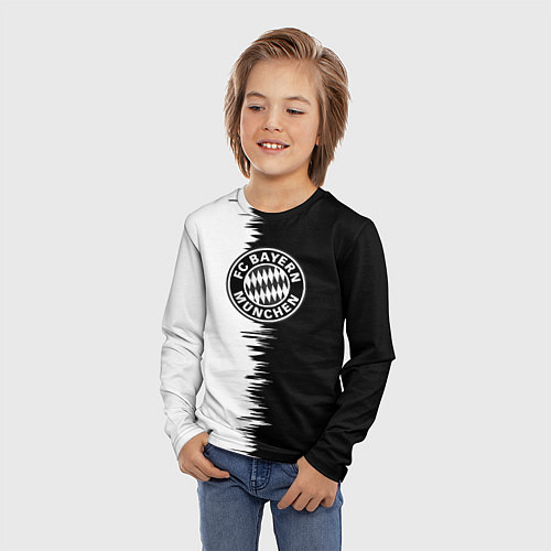 Детский лонгслив Бавария Мюнхен черно белые штрихи / 3D-принт – фото 3