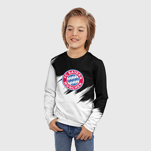 Детский лонгслив Бавария Мюнхен черно белые штрихи / 3D-принт – фото 3