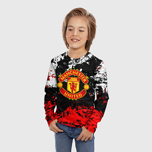 Детский лонгслив Манчестер Юнайтед краски / 3D-принт – фото 3