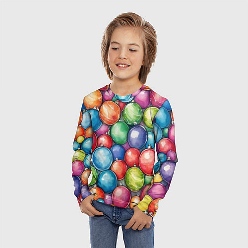 Детский лонгслив Россыпь новогодних шаров / 3D-принт – фото 3