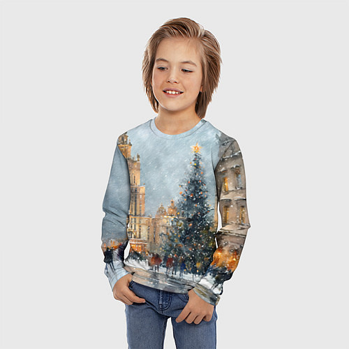 Детский лонгслив Новогодняя Москва / 3D-принт – фото 3