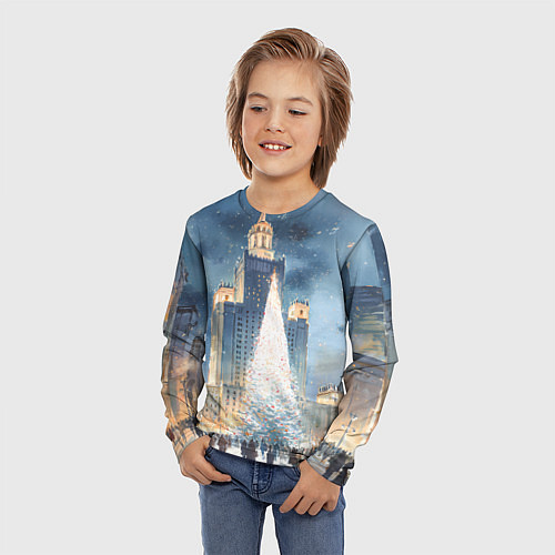 Детский лонгслив Новый год в Москве / 3D-принт – фото 3