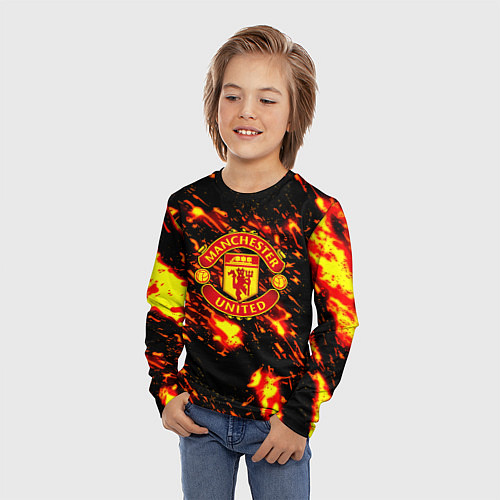 Детский лонгслив Манчестер Юнайтед огненные краски / 3D-принт – фото 3