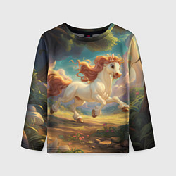 Лонгслив детский Белая мультяшная лошадка, цвет: 3D-принт