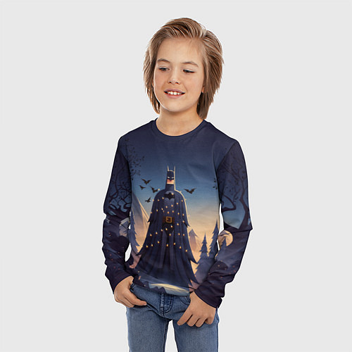 Детский лонгслив Новогодний Бэтмен / 3D-принт – фото 3