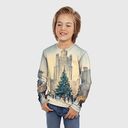 Детский лонгслив Москва новогодняя елка / 3D-принт – фото 3