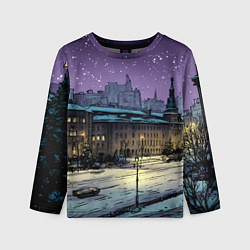Лонгслив детский Ночь в новогодней Москве, цвет: 3D-принт