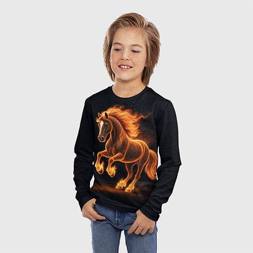 Детский лонгслив Китайский огненный жеребец / 3D-принт – фото 3