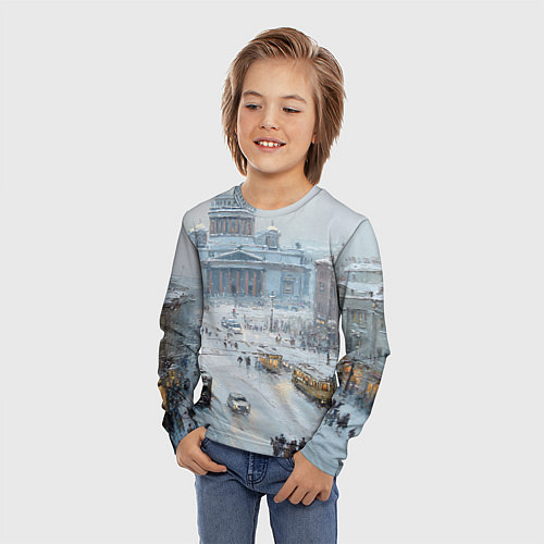 Детский лонгслив Новогодняя улица Питера / 3D-принт – фото 3