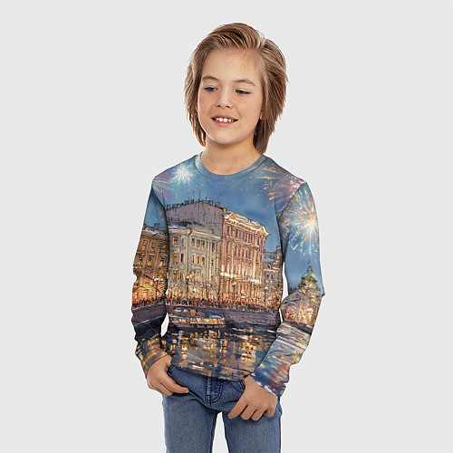 Детский лонгслив Новогодний салют в Питере / 3D-принт – фото 3