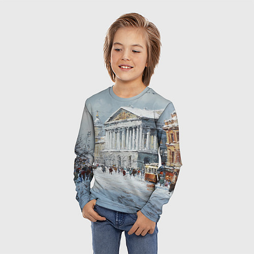 Детский лонгслив Зимний Питер красками / 3D-принт – фото 3