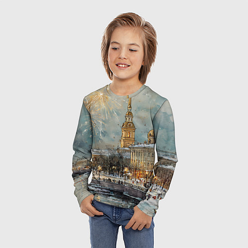 Детский лонгслив Новогодний салют в Питере / 3D-принт – фото 3