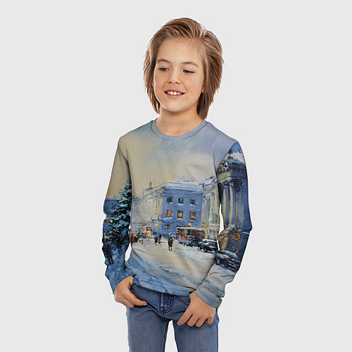Детский лонгслив Зимний праздничный Питер / 3D-принт – фото 3