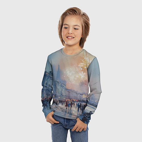 Детский лонгслив Новогодняя Питерская атмосфера / 3D-принт – фото 3