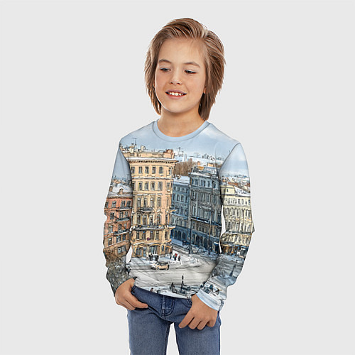 Детский лонгслив Зимняя улица Питера / 3D-принт – фото 3