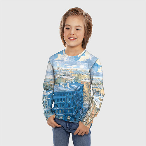 Детский лонгслив Зимний утренний Питер / 3D-принт – фото 3