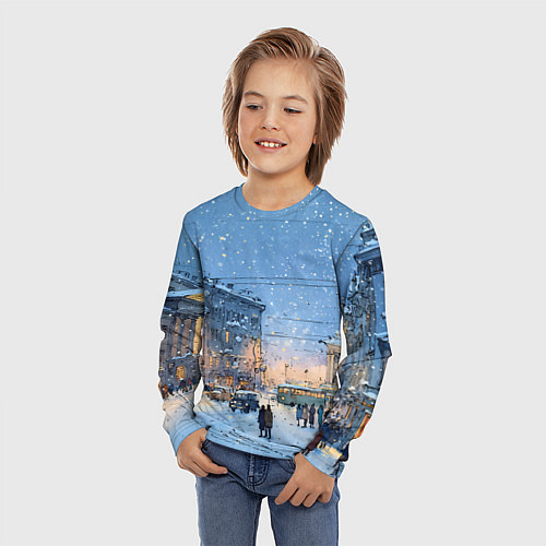 Детский лонгслив Снежный новогодний Питер / 3D-принт – фото 3