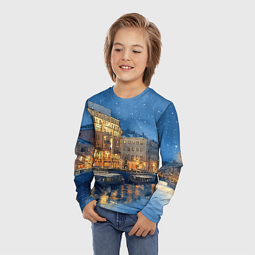 Детский лонгслив Новогодняя ночь Санкт-Петербурга / 3D-принт – фото 3
