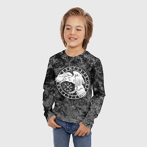 Детский лонгслив Ворон в круге рун и компас вегвизир / 3D-принт – фото 3