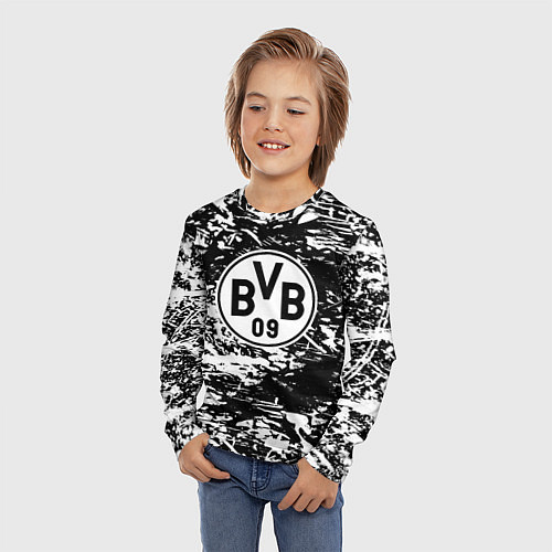 Детский лонгслив Боруссиа белые краски / 3D-принт – фото 3