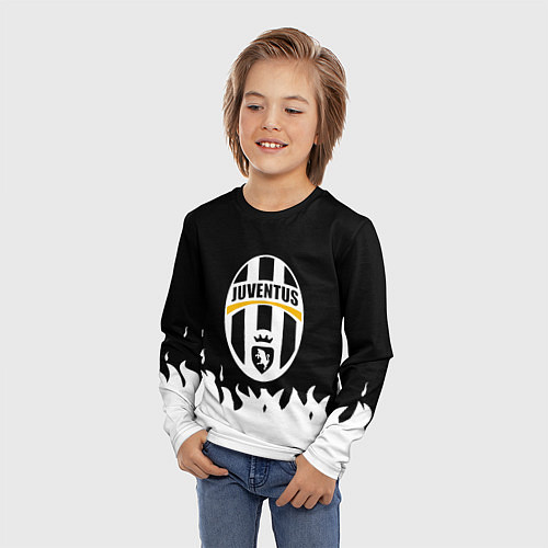 Детский лонгслив Ювентус белый огонь текстура / 3D-принт – фото 3