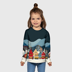 Лонгслив детский Новогодний городок в горах, цвет: 3D-принт — фото 2