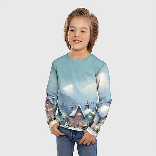 Детский лонгслив Новогодние дома / 3D-принт – фото 3