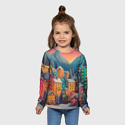 Лонгслив детский Новогодний город в горах, цвет: 3D-принт — фото 2