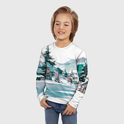 Лонгслив детский Дома и елки - Новый год, цвет: 3D-принт — фото 2