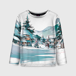 Лонгслив детский Дома и елки - Новый год, цвет: 3D-принт
