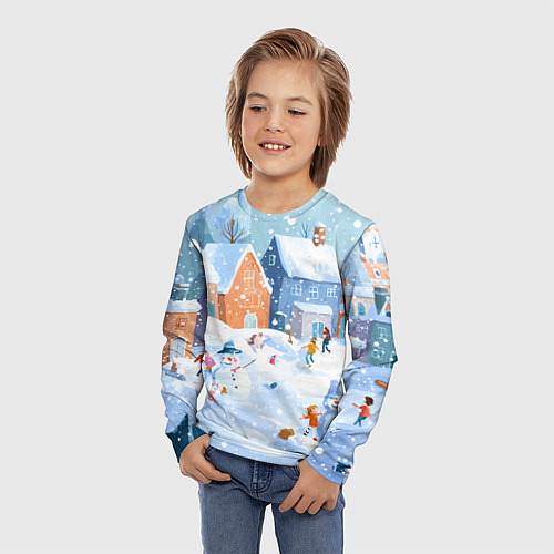 Детский лонгслив Предновогодний день во дворе / 3D-принт – фото 3