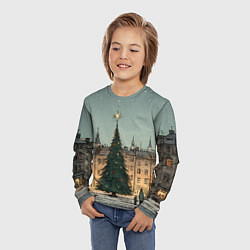 Лонгслив детский Новогодняя елка во дворе, цвет: 3D-принт — фото 2