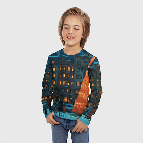 Детский лонгслив Городская светящаяся елка / 3D-принт – фото 3