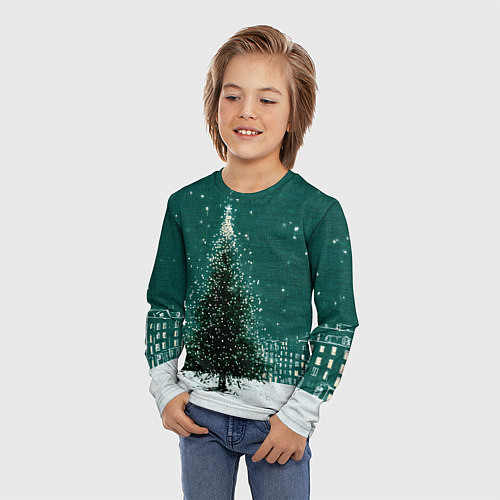 Детский лонгслив Новый год в зеленом стиле / 3D-принт – фото 3