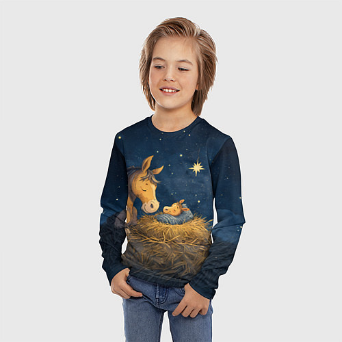 Детский лонгслив Лошадка спит с жеребенком / 3D-принт – фото 3