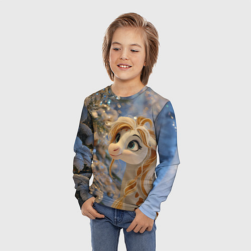 Детский лонгслив Новогодняя лошадка в крапинку / 3D-принт – фото 3