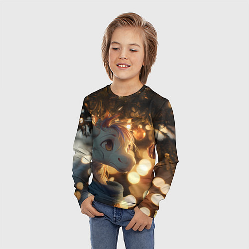 Детский лонгслив Лошадка под новогодней елкой / 3D-принт – фото 3