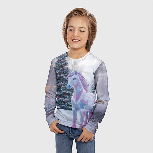 Детский лонгслив Геометрическая новогодняя лошадка / 3D-принт – фото 3