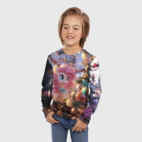 Детский лонгслив Милая новогодняя лошадка с крыльями / 3D-принт – фото 3