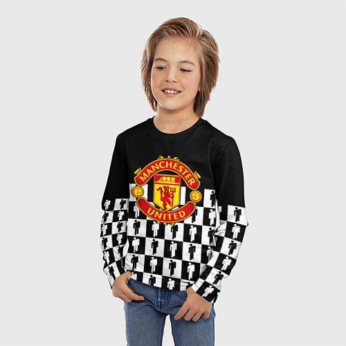 Детский лонгслив Манчестер Юнайтед люди паттерн / 3D-принт – фото 3