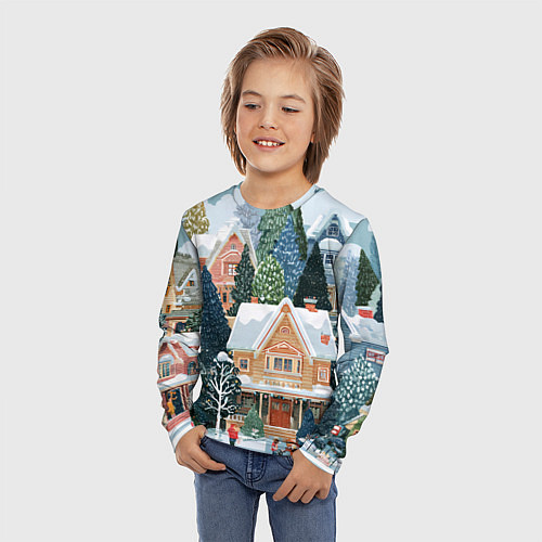 Детский лонгслив Новогодний елочный двор / 3D-принт – фото 3