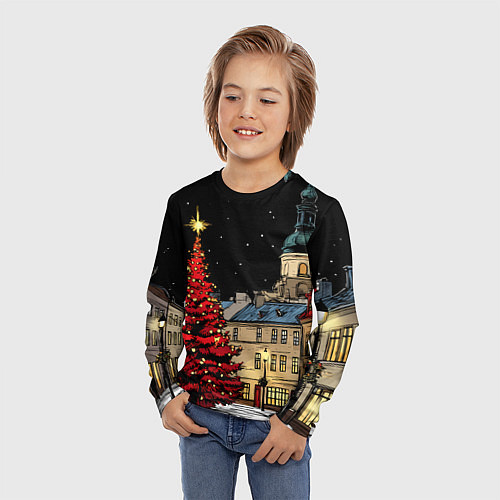 Детский лонгслив Красная новогодняя елка / 3D-принт – фото 3