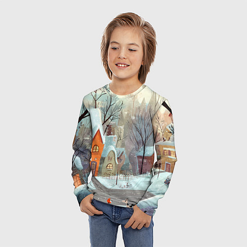 Детский лонгслив Милый новогодний дворик / 3D-принт – фото 3